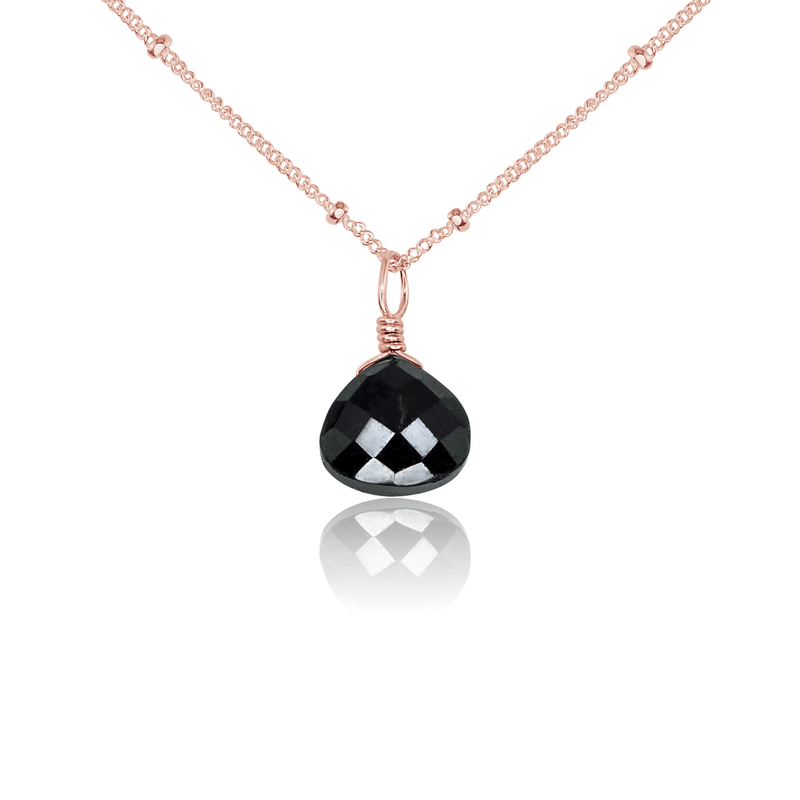 Teardrop Necklace - Black Onyx - 14K Rose Gold Fill Satellite - Luna Tide Handmade Jewellery