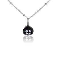 Teardrop Necklace - Black Onyx - Stainless Steel Satellite - Luna Tide Handmade Jewellery