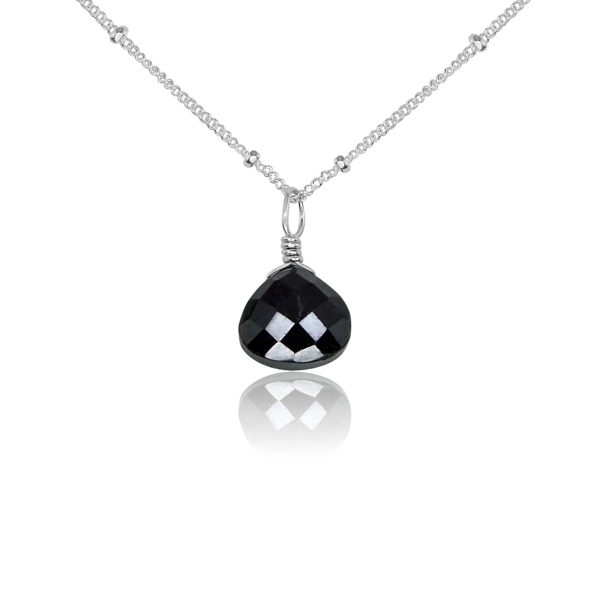 Teardrop Necklace - Black Onyx - Sterling Silver Satellite - Luna Tide Handmade Jewellery