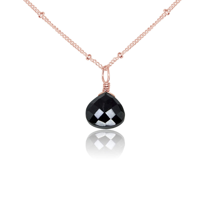 Teardrop Necklace - Black Tourmaline - 14K Rose Gold Fill Satellite - Luna Tide Handmade Jewellery
