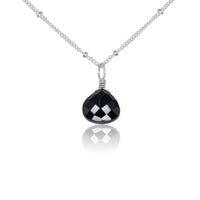 Teardrop Necklace - Black Tourmaline - Sterling Silver Satellite - Luna Tide Handmade Jewellery