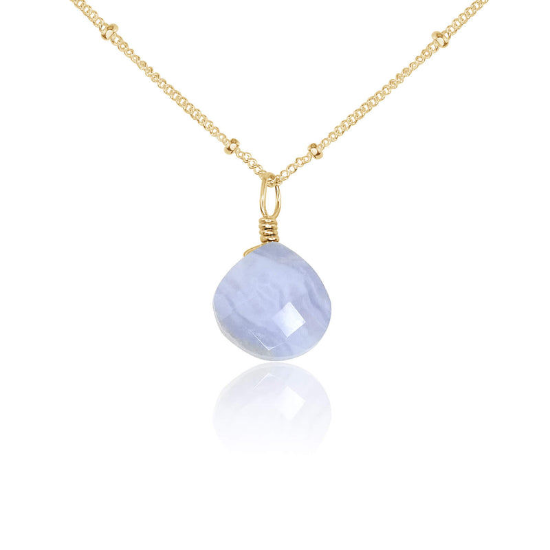 Teardrop Necklace - Blue Lace Agate - 14K Gold Fill Satellite - Luna Tide Handmade Jewellery