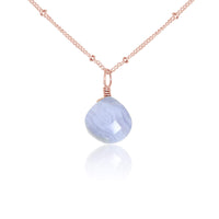 Teardrop Necklace - Blue Lace Agate - 14K Rose Gold Fill Satellite - Luna Tide Handmade Jewellery