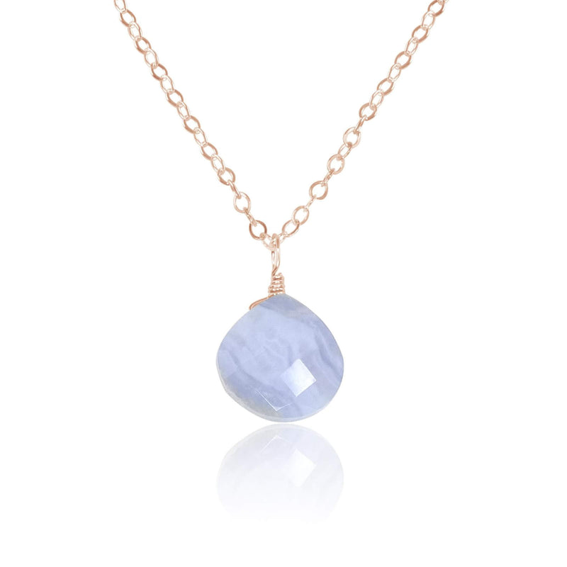 Teardrop Necklace - Blue Lace Agate - 14K Rose Gold Fill - Luna Tide Handmade Jewellery