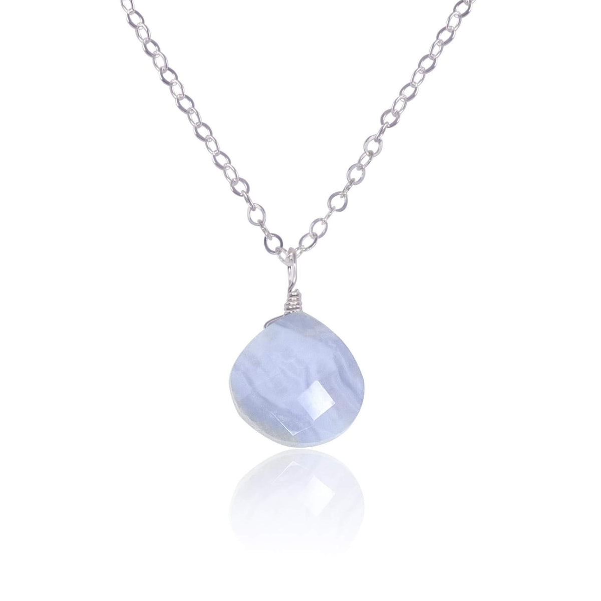 Teardrop Necklace - Blue Lace Agate - Stainless Steel - Luna Tide Handmade Jewellery