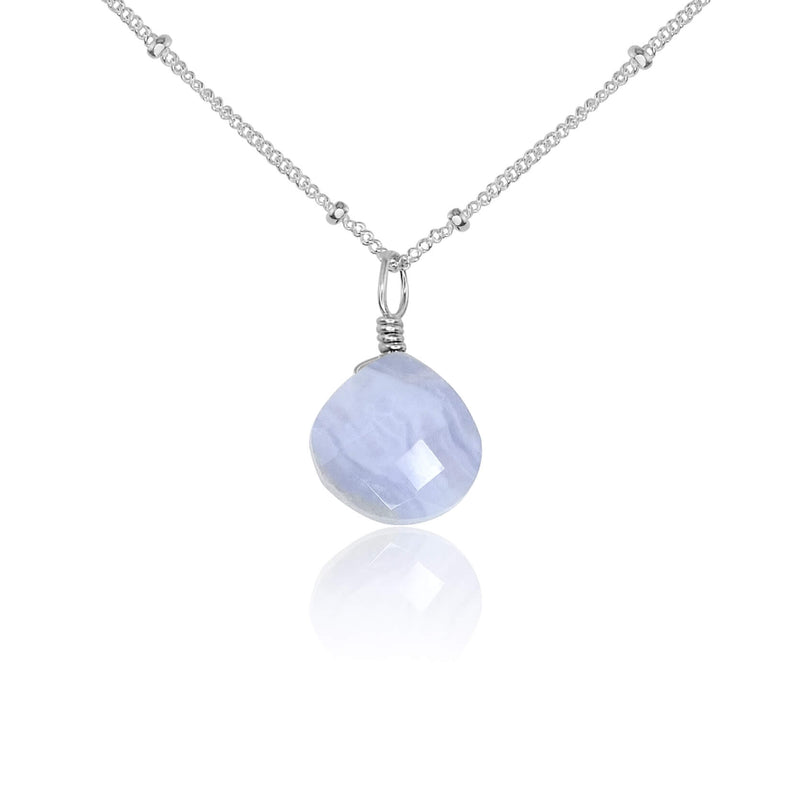 Teardrop Necklace - Blue Lace Agate - Sterling Silver Satellite - Luna Tide Handmade Jewellery