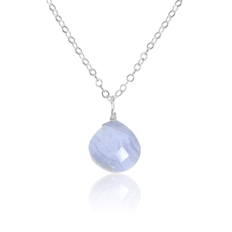 Teardrop Necklace - Blue Lace Agate - Sterling Silver - Luna Tide Handmade Jewellery