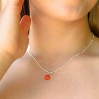 Teardrop Necklace - Carnelian - Sterling Silver Satellite - Luna Tide Handmade Jewellery