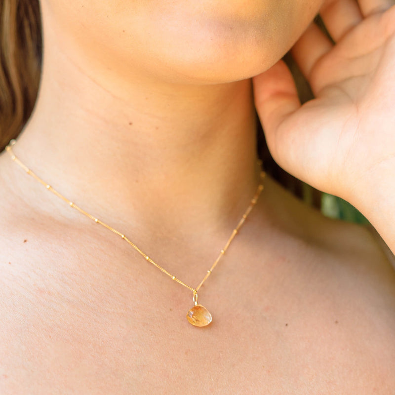 Teardrop Necklace - Citrine - 14K Gold Fill Satellite - Luna Tide Handmade Jewellery