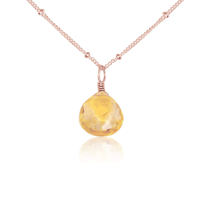 Teardrop Necklace - Citrine - 14K Rose Gold Fill Satellite - Luna Tide Handmade Jewellery