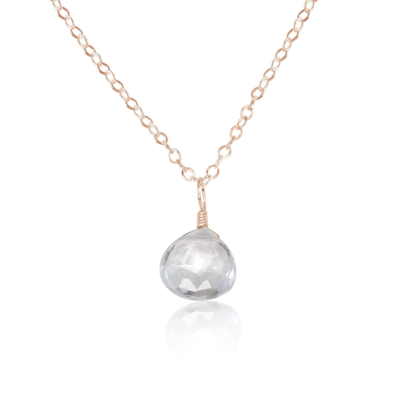 Teardrop Necklace - Crystal Quartz - 14K Rose Gold Fill - Luna Tide Handmade Jewellery