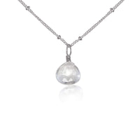 Teardrop Necklace - Crystal Quartz - Stainless Steel Satellite - Luna Tide Handmade Jewellery