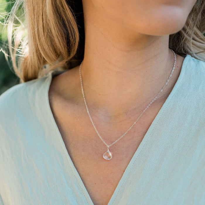 Teardrop Necklace - Crystal Quartz - Sterling Silver - Luna Tide Handmade Jewellery