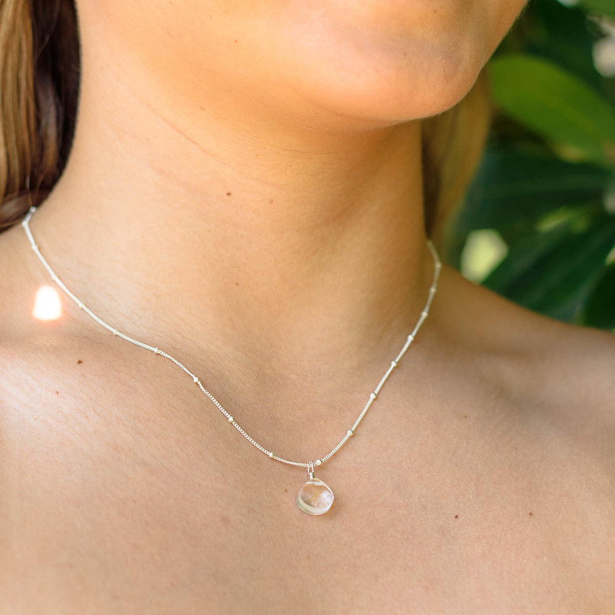 Teardrop Necklace - Crystal Quartz - Sterling Silver Satellite - Luna Tide Handmade Jewellery