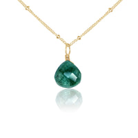 Teardrop Necklace - Emerald - 14K Gold Fill Satellite - Luna Tide Handmade Jewellery
