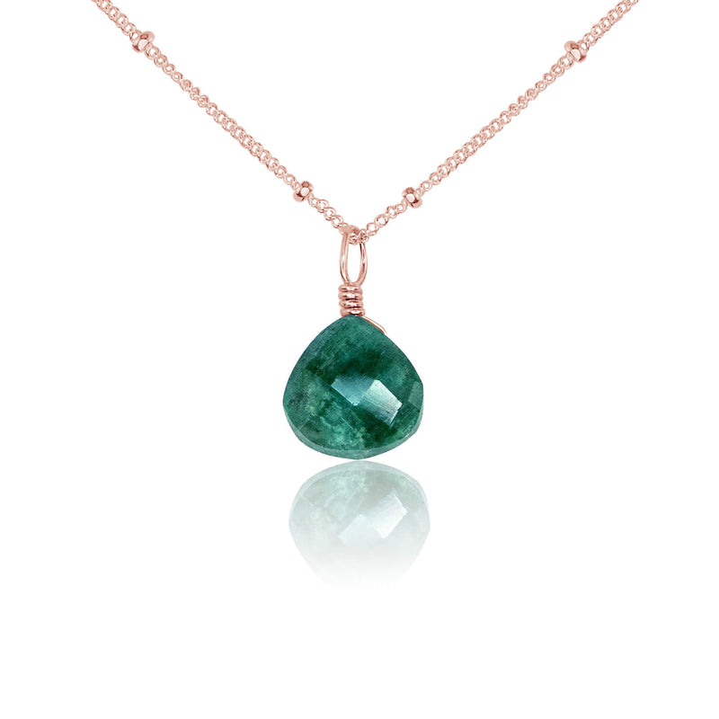 Teardrop Necklace - Emerald - 14K Rose Gold Fill Satellite - Luna Tide Handmade Jewellery