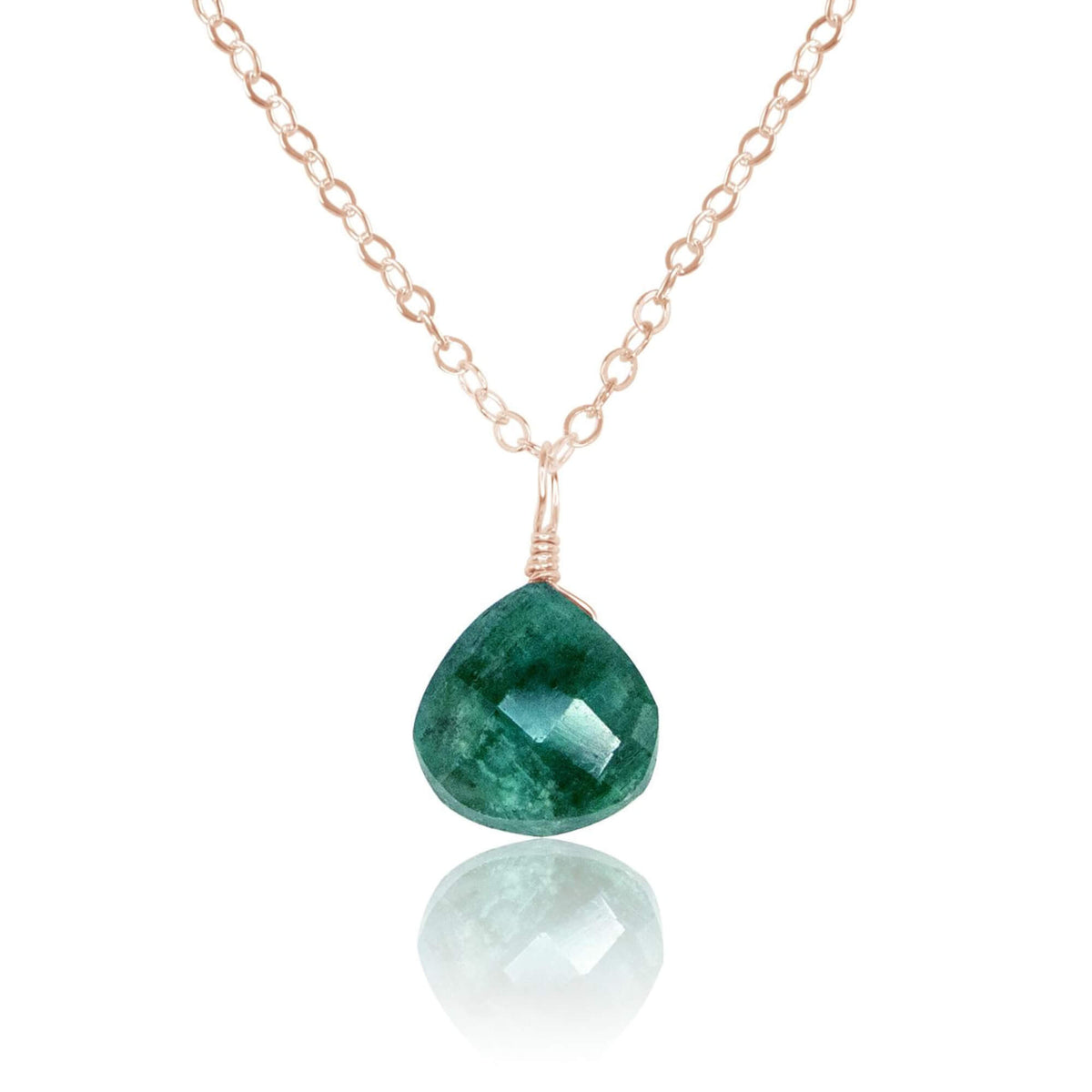 Teardrop Necklace - Emerald - 14K Rose Gold Fill - Luna Tide Handmade Jewellery