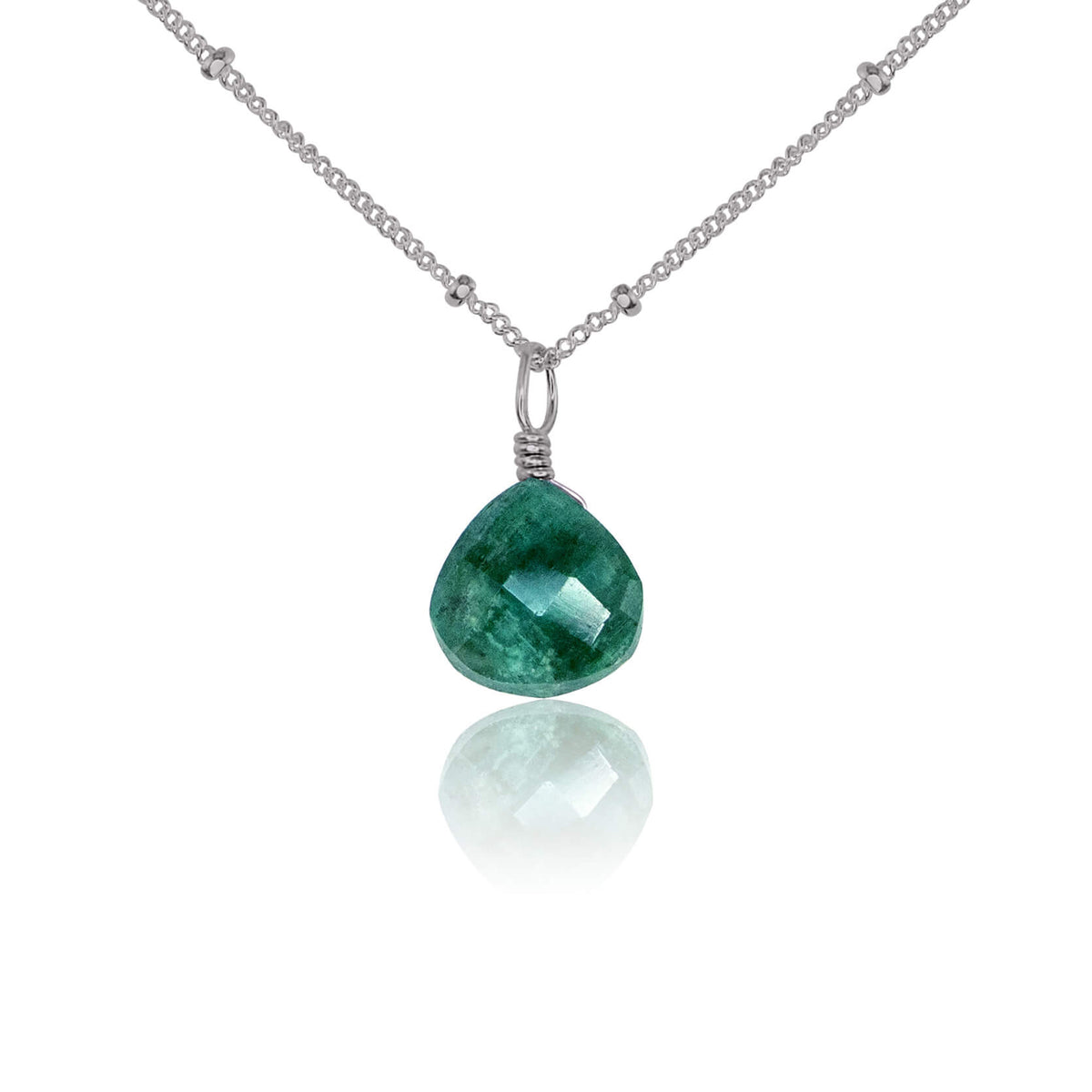 Teardrop Necklace - Emerald - Stainless Steel Satellite - Luna Tide Handmade Jewellery