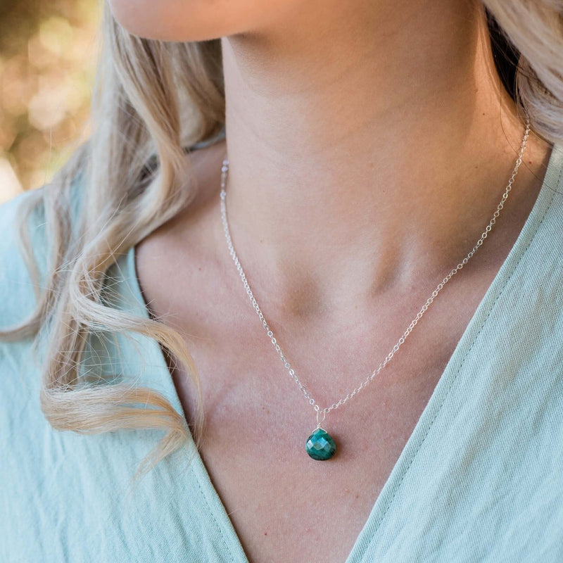 Teardrop Necklace - Emerald - Sterling Silver - Luna Tide Handmade Jewellery