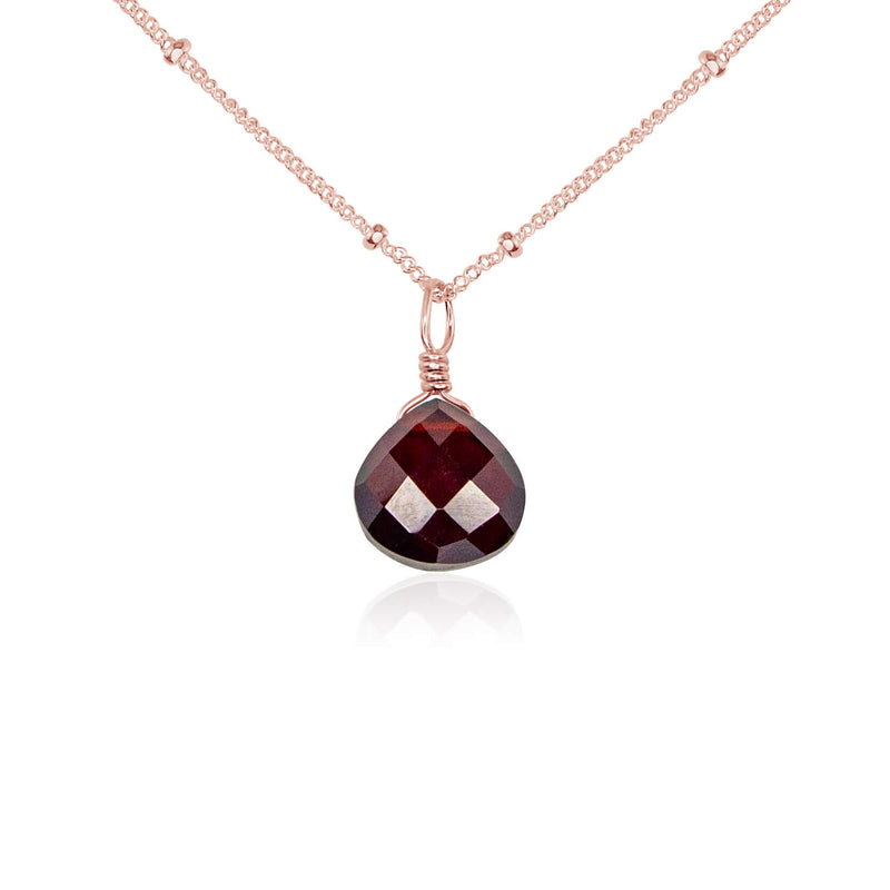 Teardrop Necklace - Garnet - 14K Rose Gold Fill Satellite - Luna Tide Handmade Jewellery