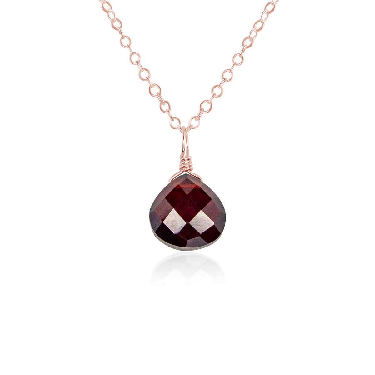 Teardrop Necklace - Garnet - 14K Rose Gold Fill - Luna Tide Handmade Jewellery