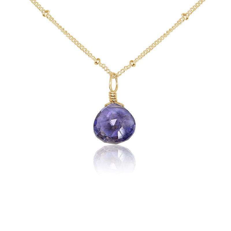 Teardrop Necklace - Iolite - 14K Gold Fill Satellite - Luna Tide Handmade Jewellery