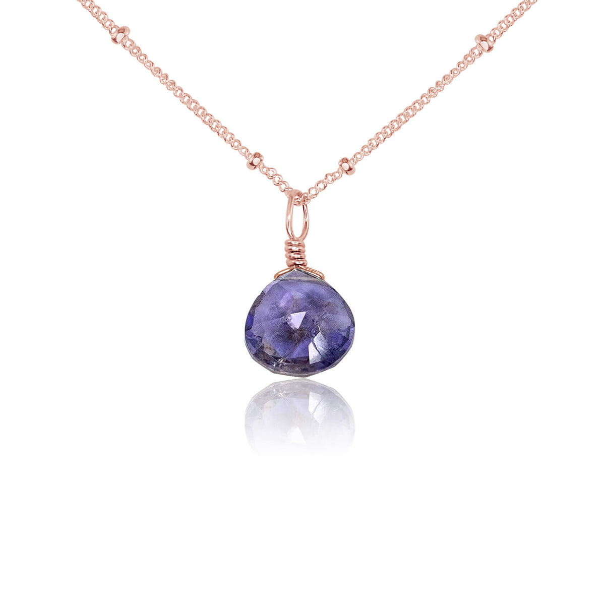 Teardrop Necklace - Iolite - 14K Rose Gold Fill Satellite - Luna Tide Handmade Jewellery