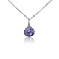 Teardrop Necklace - Iolite - Stainless Steel Satellite - Luna Tide Handmade Jewellery