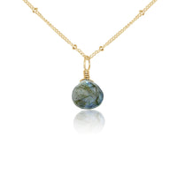 Teardrop Necklace - Labradorite - 14K Gold Fill Satellite - Luna Tide Handmade Jewellery
