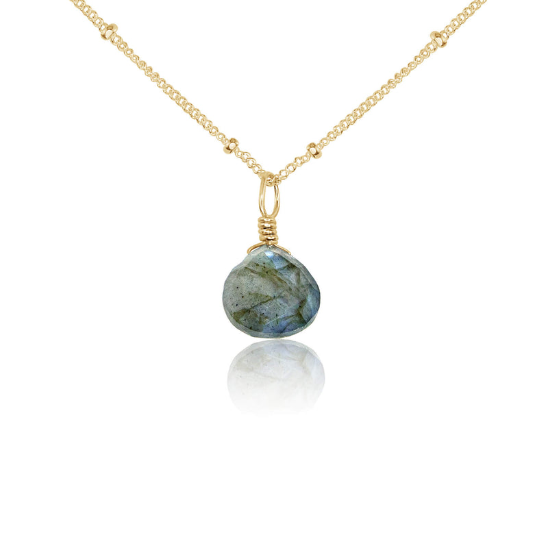 Teardrop Necklace - Labradorite - 14K Gold Fill Satellite - Luna Tide Handmade Jewellery
