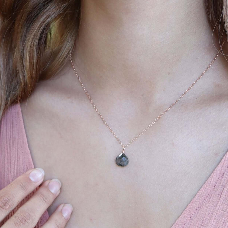 Teardrop Necklace - Labradorite - 14K Rose Gold Fill - Luna Tide Handmade Jewellery