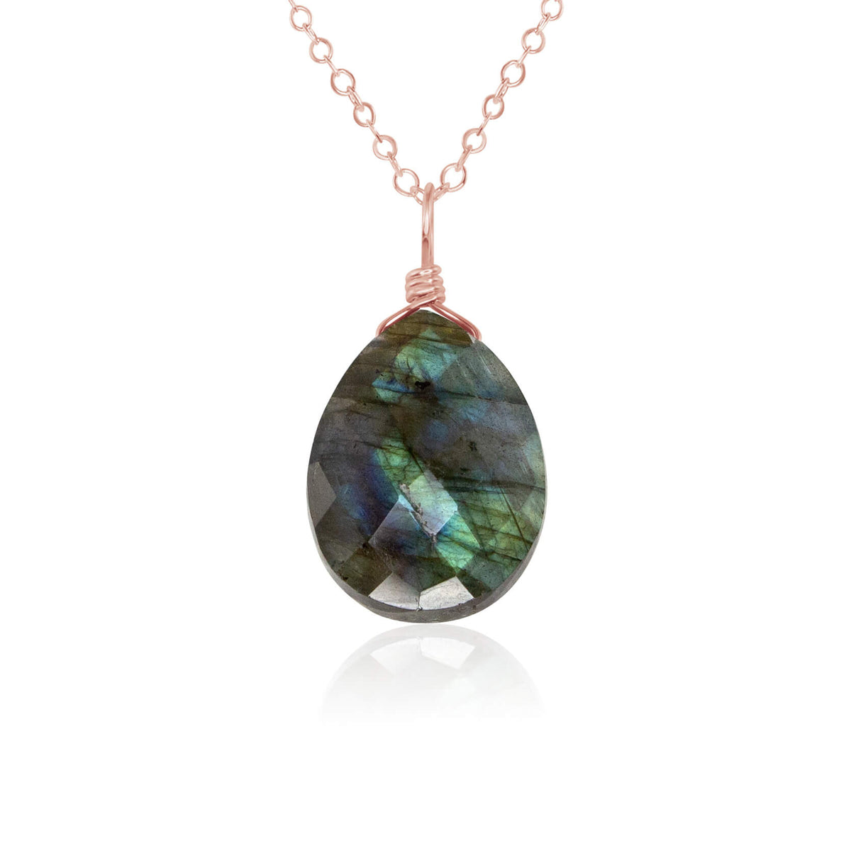 Teardrop Necklace - Labradorite - 14K Rose Gold Fill - Luna Tide Handmade Jewellery