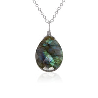Teardrop Necklace - Labradorite - Stainless Steel - Luna Tide Handmade Jewellery
