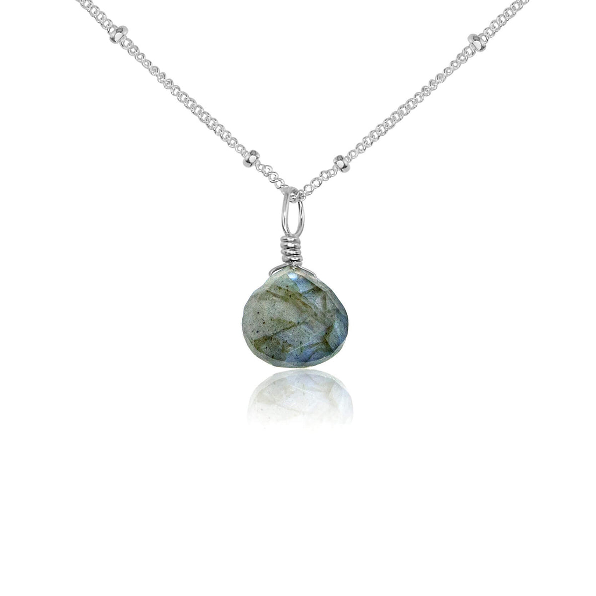 Teardrop Necklace - Labradorite - Sterling Silver Satellite - Luna Tide Handmade Jewellery