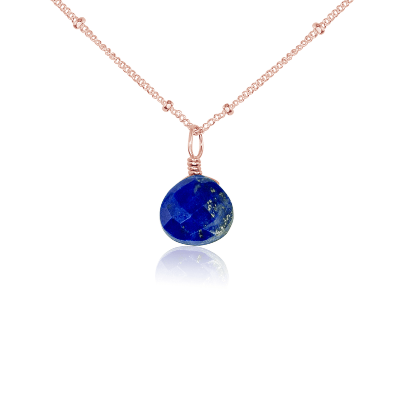 Teardrop Necklace - Lapis Lazuli - 14K Rose Gold Fill Satellite - Luna Tide Handmade Jewellery