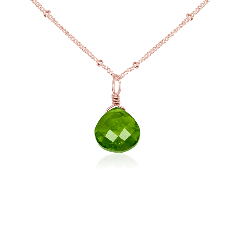 Teardrop Necklace - Peridot - 14K Rose Gold Fill Satellite - Luna Tide Handmade Jewellery