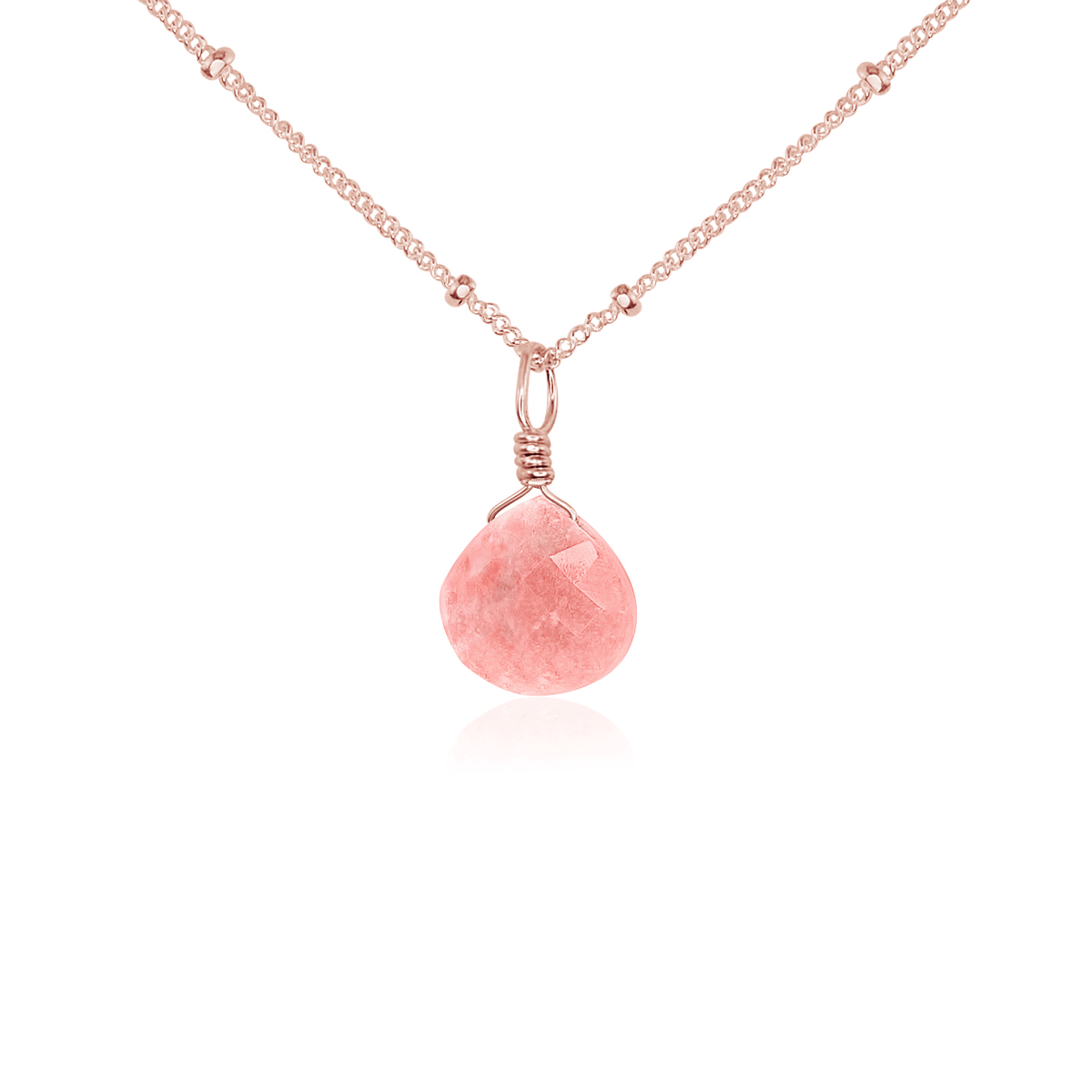 Teardrop Necklace - Pink Peruvian Opal - 14K Rose Gold Fill Satellite - Luna Tide Handmade Jewellery