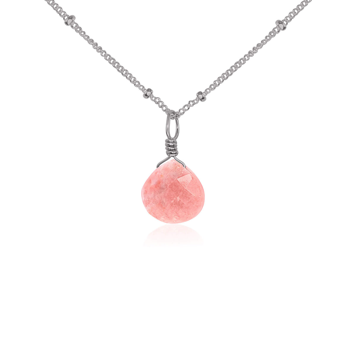 Teardrop Necklace - Pink Peruvian Opal - Stainless Steel Satellite - Luna Tide Handmade Jewellery