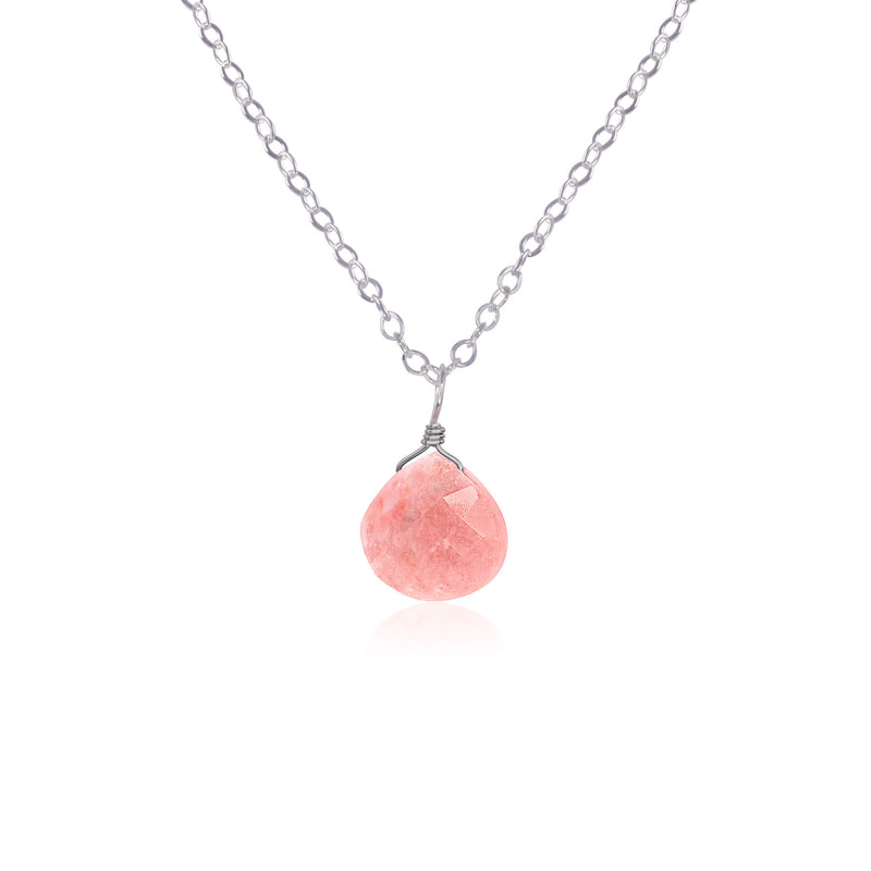 Teardrop Necklace - Pink Peruvian Opal - Stainless Steel - Luna Tide Handmade Jewellery