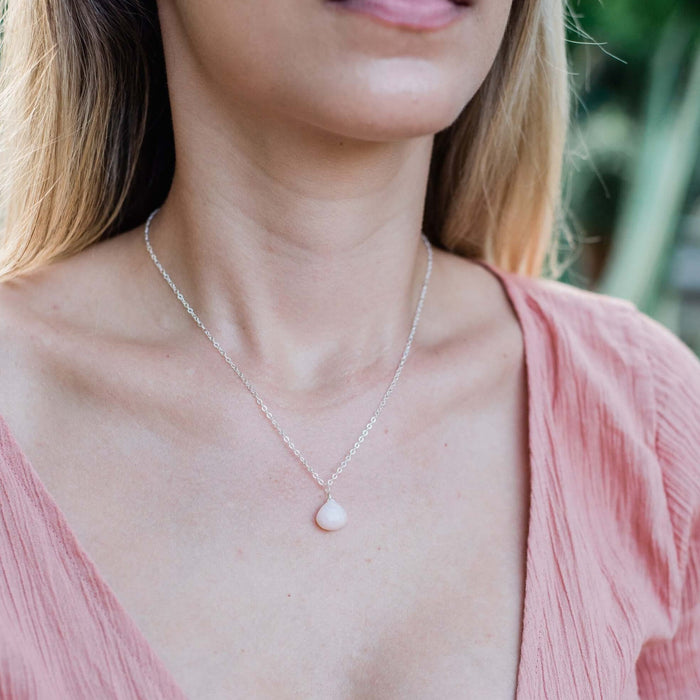 Teardrop Necklace - Pink Peruvian Opal - Sterling Silver - Luna Tide Handmade Jewellery