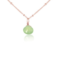 Teardrop Necklace - Prehnite - 14K Rose Gold Fill Satellite - Luna Tide Handmade Jewellery