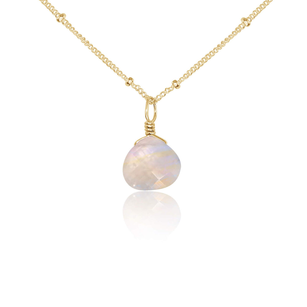 Teardrop Necklace - Rainbow Moonstone - 14K Gold Fill Satellite - Luna Tide Handmade Jewellery