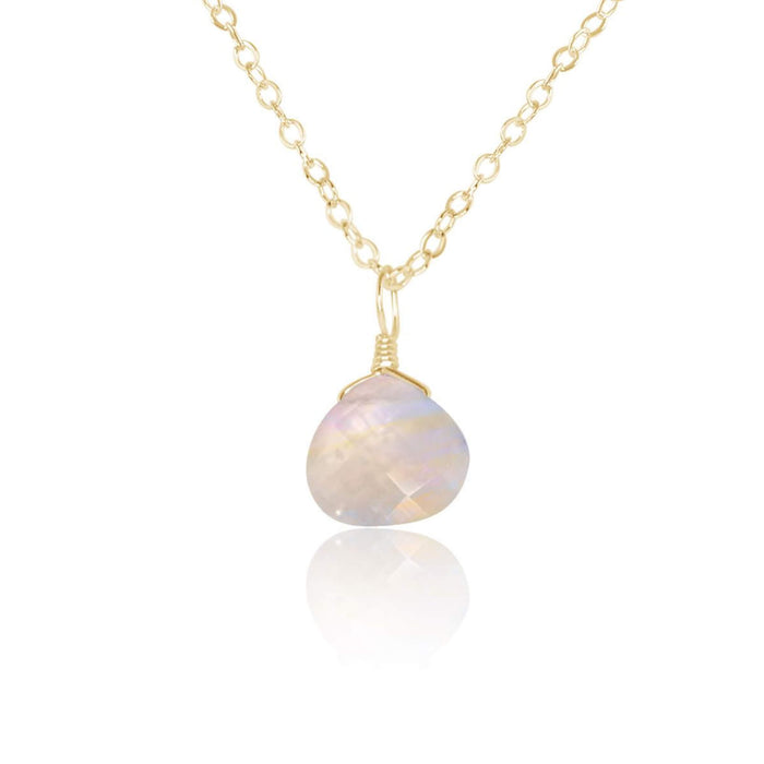 Teardrop Necklace - Rainbow Moonstone - 14K Gold Fill - Luna Tide Handmade Jewellery
