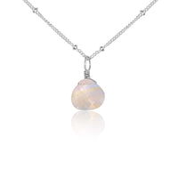 Teardrop Necklace - Rainbow Moonstone - Sterling Silver Satellite - Luna Tide Handmade Jewellery