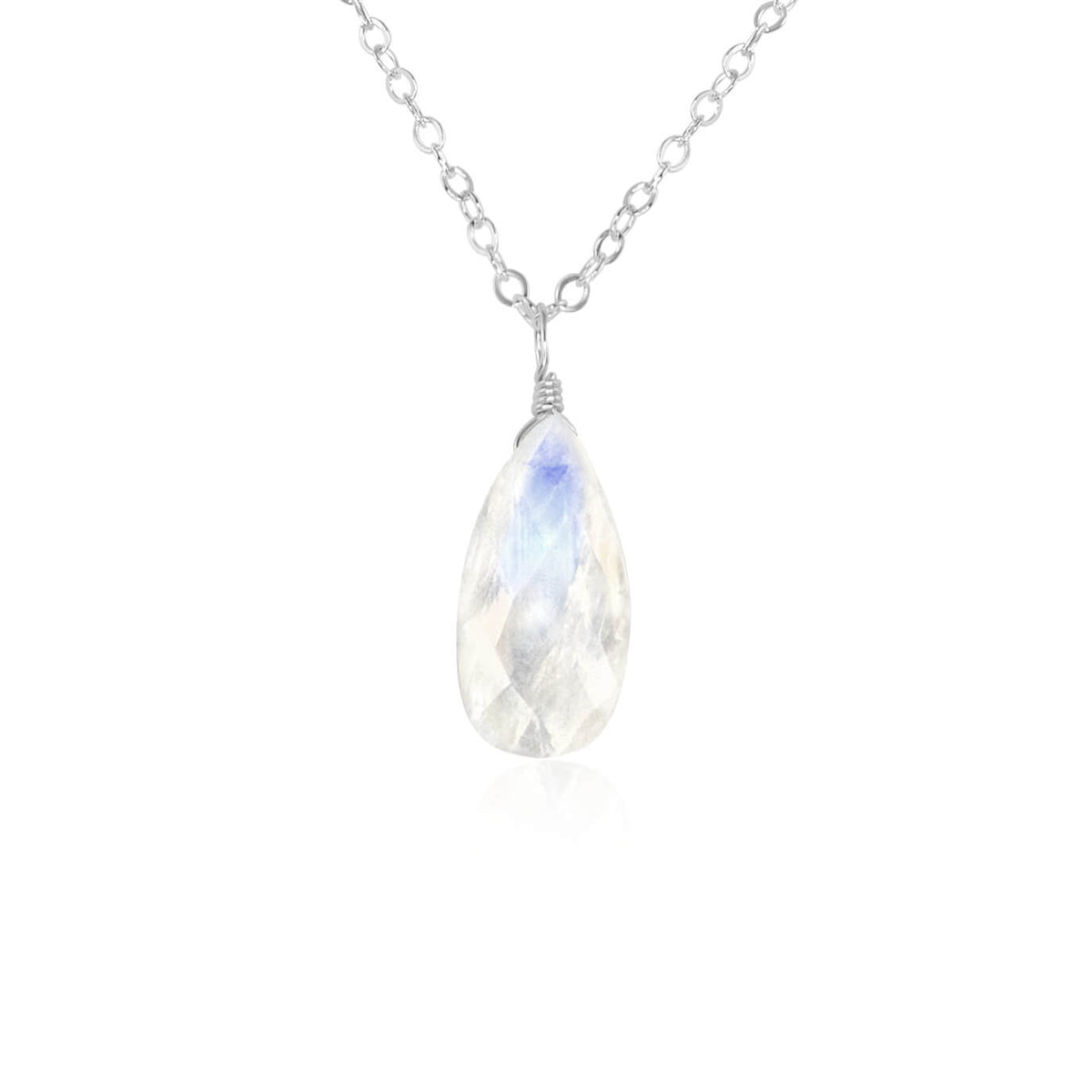 Teardrop Necklace - Rainbow Moonstone - Sterling Silver - Luna Tide Handmade Jewellery