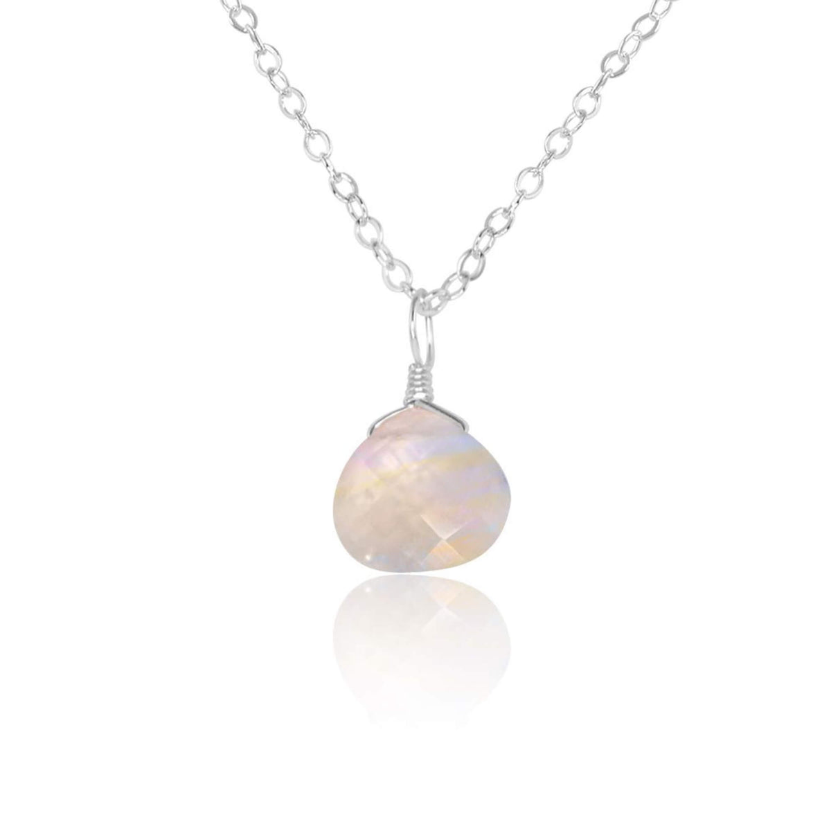 Teardrop Necklace - Rainbow Moonstone - Sterling Silver - Luna Tide Handmade Jewellery