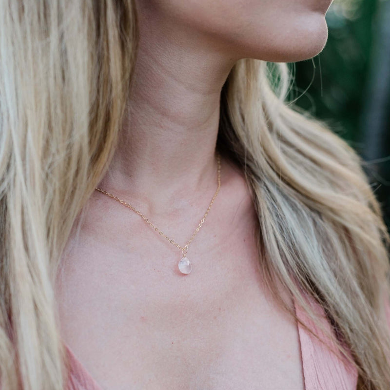 Teardrop Necklace - Rose Quartz - 14K Gold Fill - Luna Tide Handmade Jewellery
