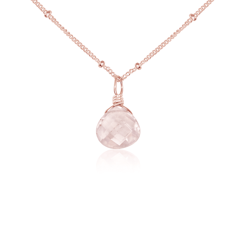 Teardrop Necklace - Rose Quartz - 14K Rose Gold Fill Satellite - Luna Tide Handmade Jewellery