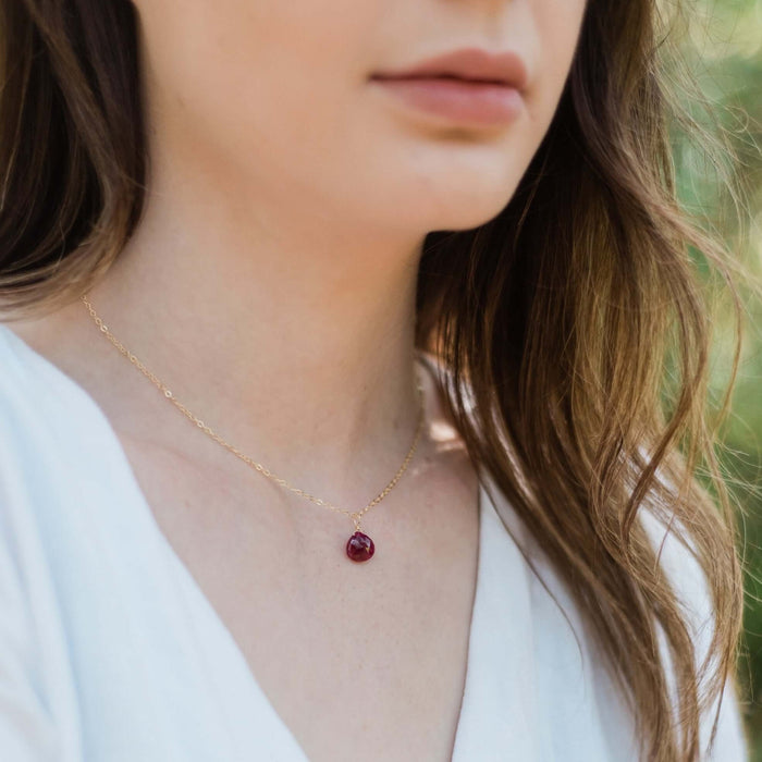 Teardrop Necklace - Ruby - 14K Gold Fill - Luna Tide Handmade Jewellery