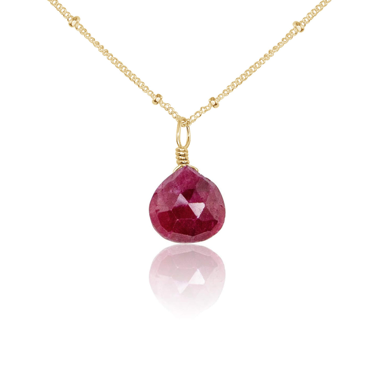 Teardrop Necklace - Ruby - 14K Gold Fill Satellite - Luna Tide Handmade Jewellery